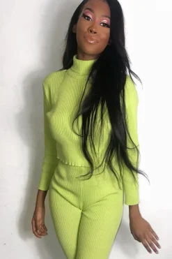 Rebellious Fashion Lime Rib Crop Jumper Loungewear Set - Ayriana