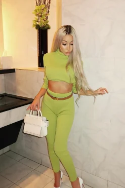 Rebellious Fashion Lime Rib Crop Jumper Loungewear Set - Ayriana