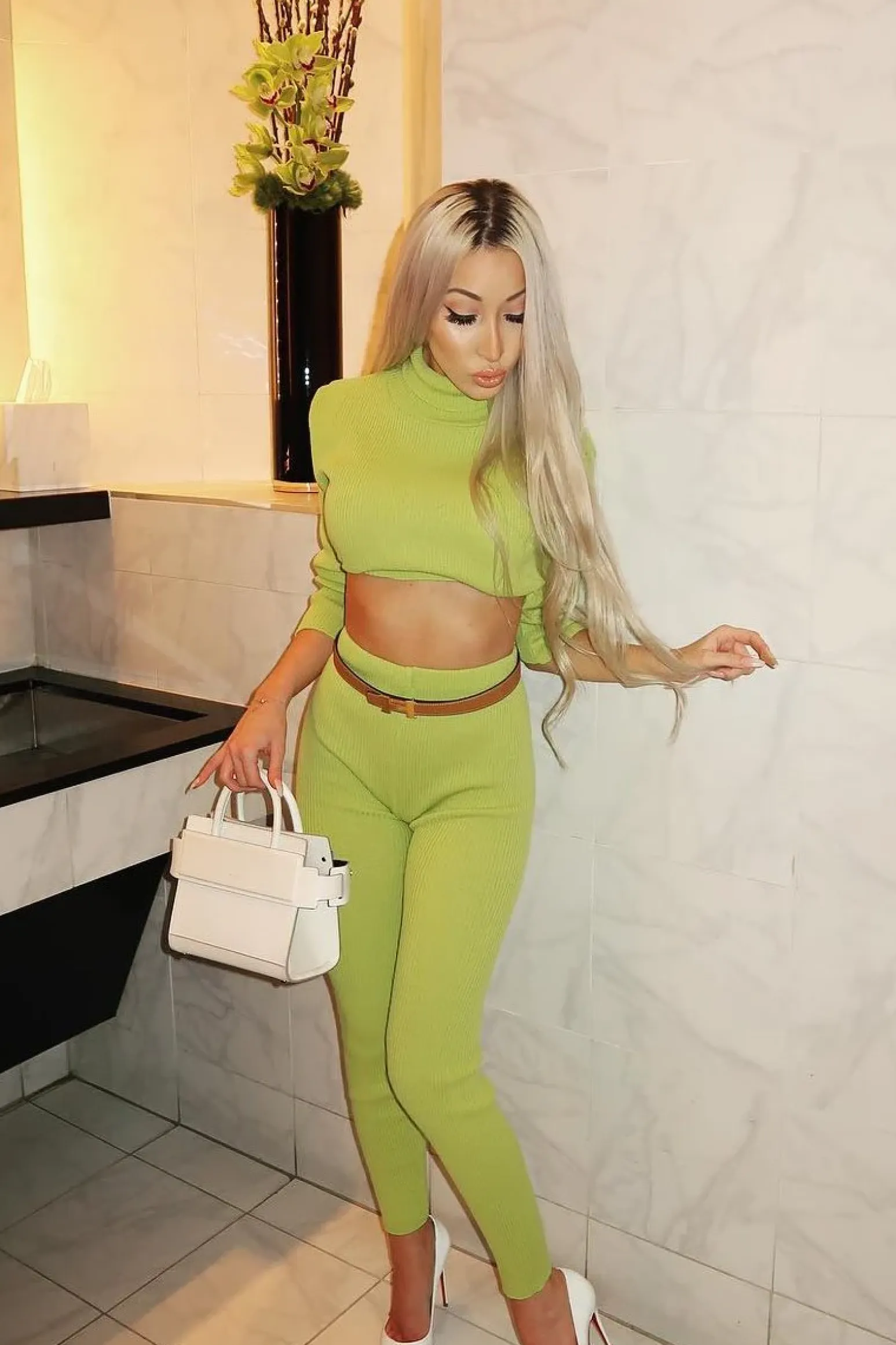 Rebellious Fashion Lime Rib Crop Jumper Loungewear Set - Ayriana