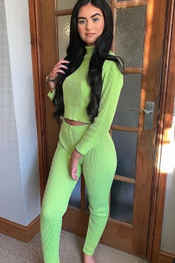 Rebellious Fashion Lime Rib Crop Jumper Loungewear Set - Ayriana