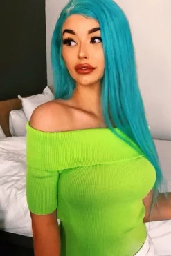 Rebellious Fashion Lime Rib Knit Bardot Top - Gloria