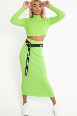 Rebellious Fashion Lime Rib Knitted Midi Skirt - Kloey