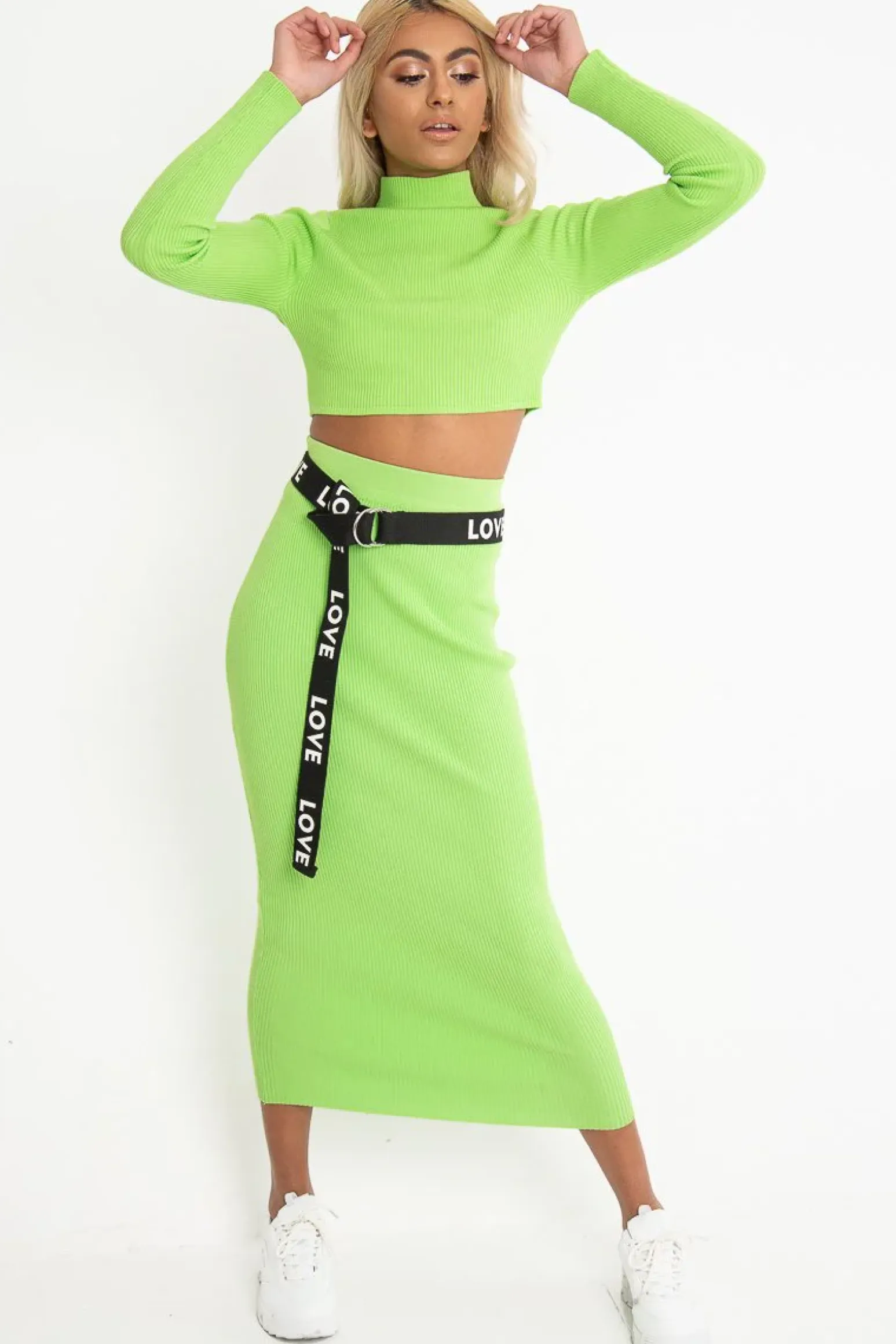 Rebellious Fashion Lime Rib Knitted Midi Skirt - Kloey