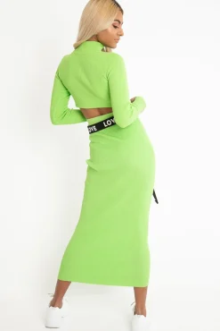 Rebellious Fashion Lime Rib Knitted Midi Skirt - Kloey