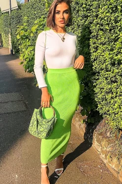 Rebellious Fashion Lime Rib Knitted Midi Skirt - Kloey