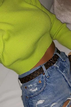 Rebellious Fashion Lime Rib Roll Neck Crop Jumper - Hayvin