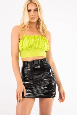 Rebellious Fashion Lime Ruffle Front Strappy Crop Top - Aaloni