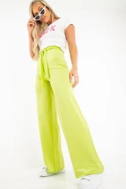 Rebellious Fashion Lime Slinky Tie Detail Wide Leg Trousers - Jenelle