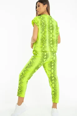 Rebellious Fashion Lime Snake Print Short Sleeve Sweatshirt and Jogger Set - Aaliyan