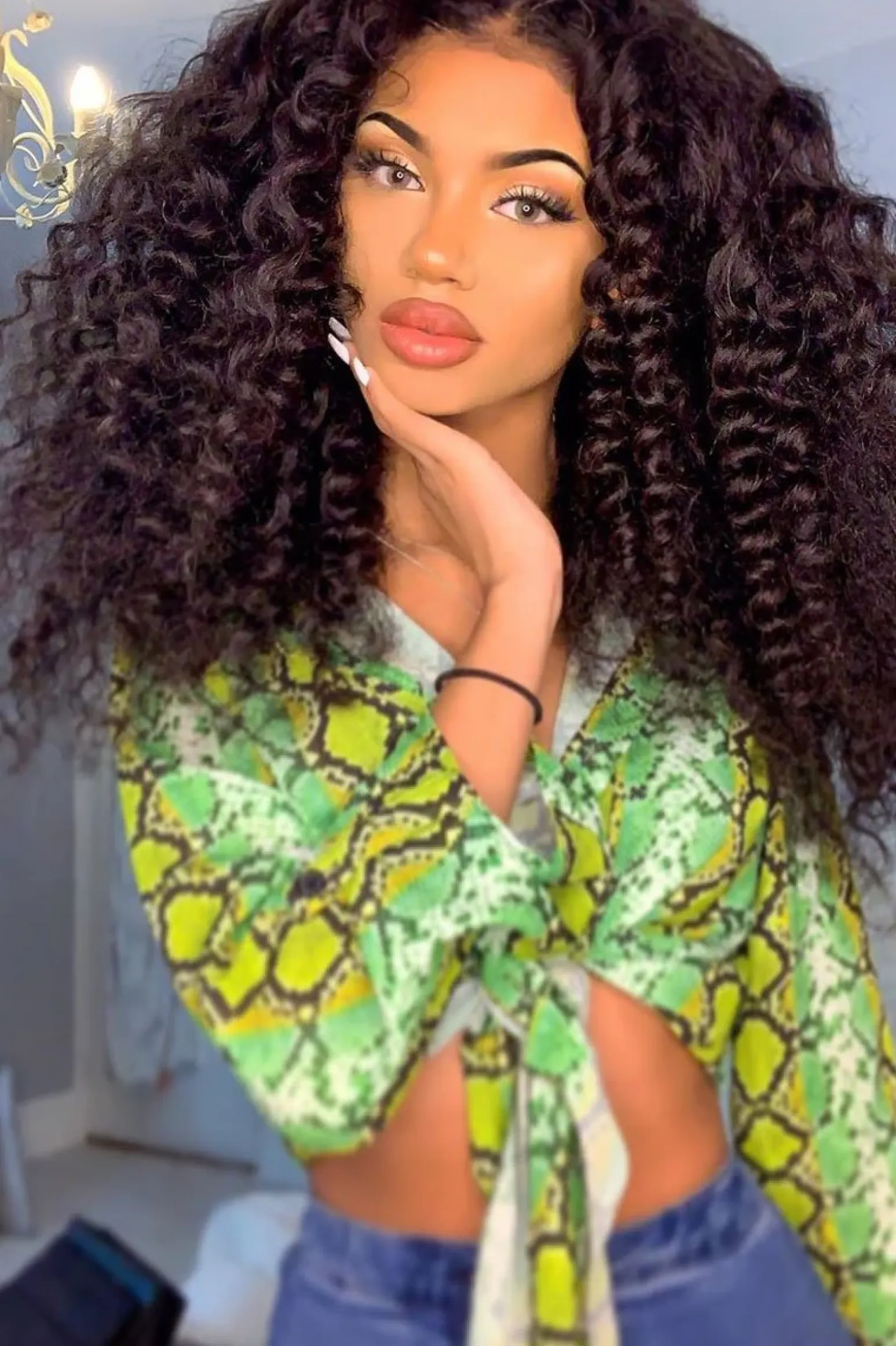 Rebellious Fashion Lime Snake Print Tie Front Shirt - Maisha