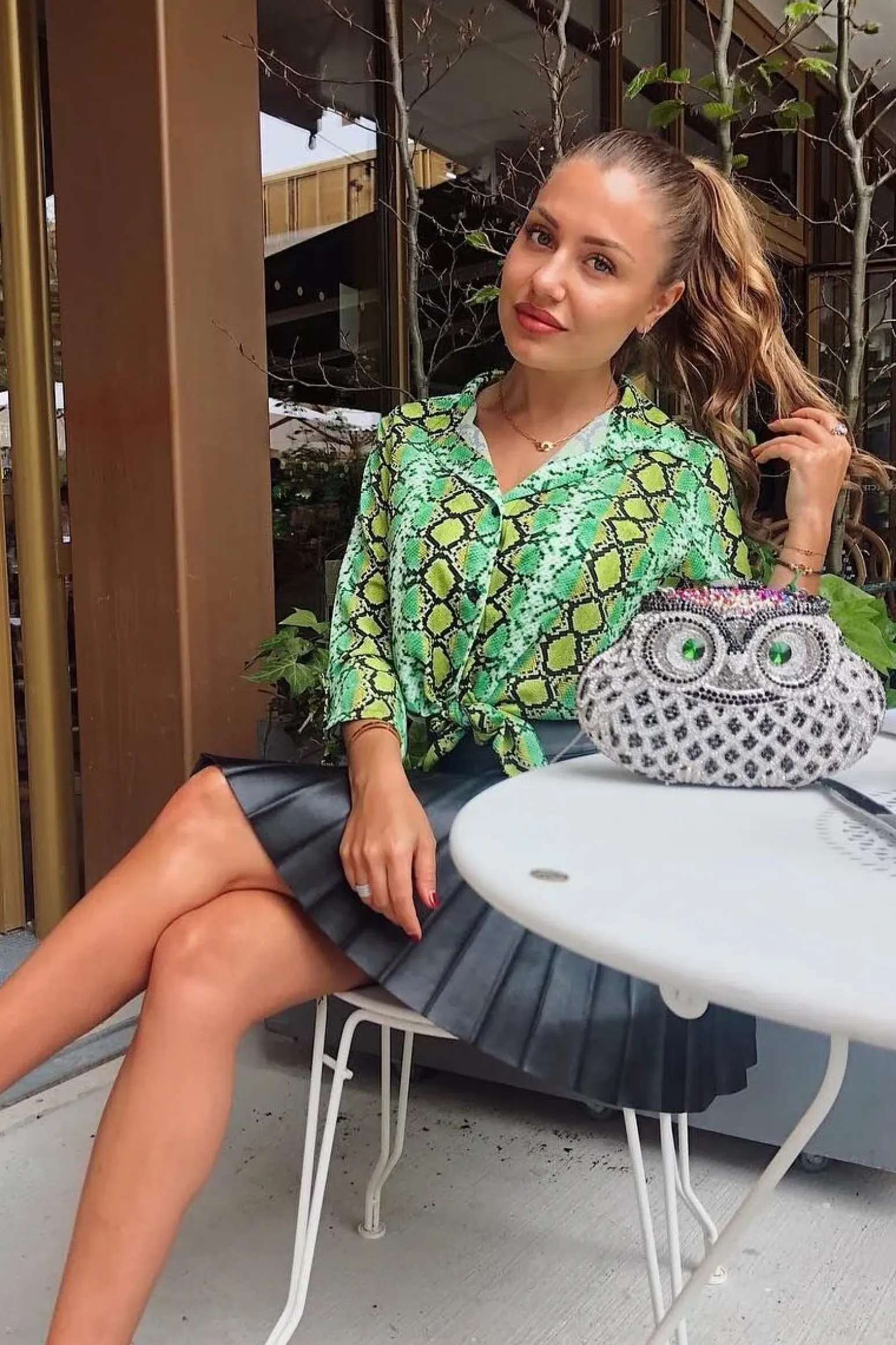 Rebellious Fashion Lime Snake Print Tie Front Shirt - Maisha