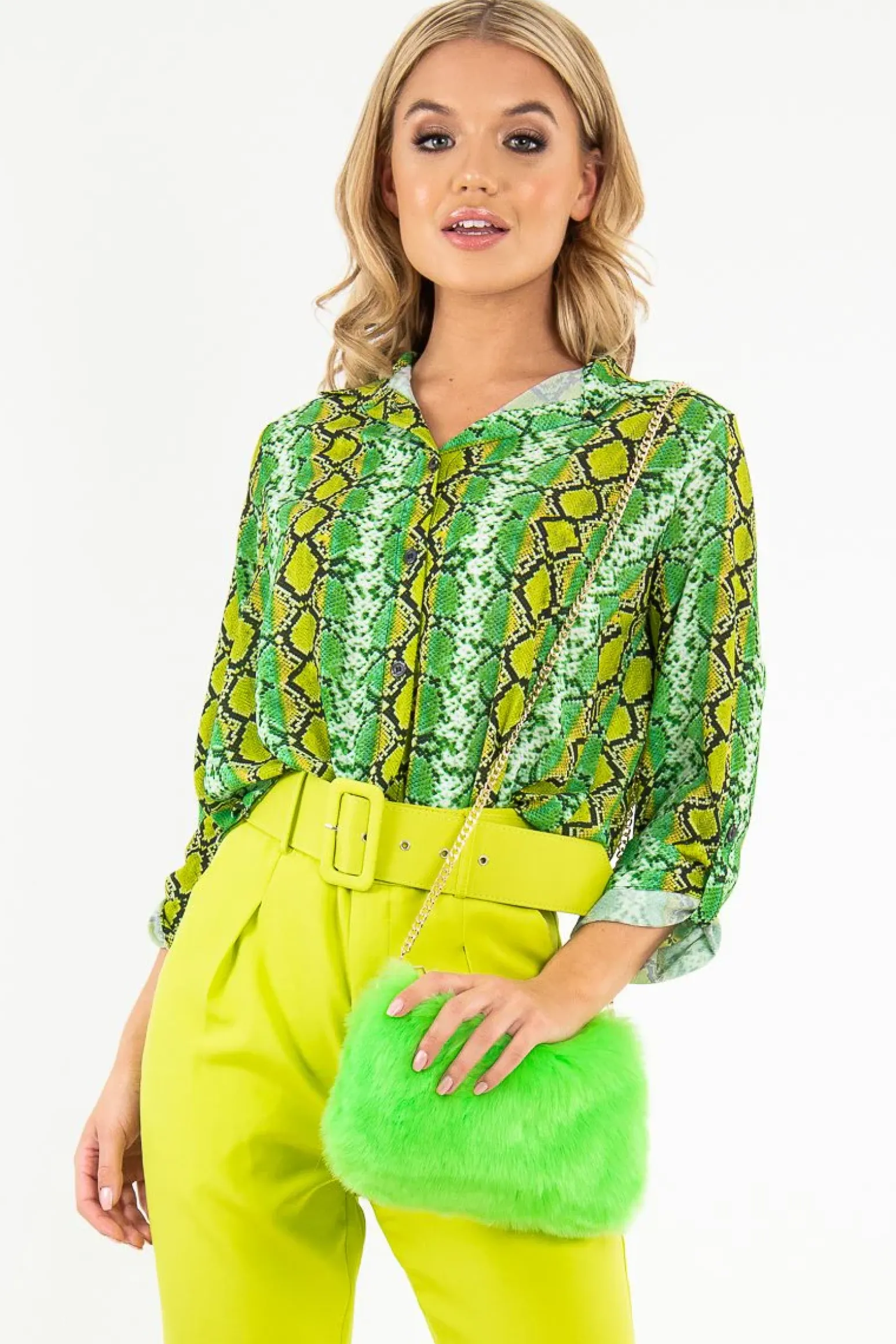 Rebellious Fashion Lime Snake Print Tie Front Shirt - Maisha