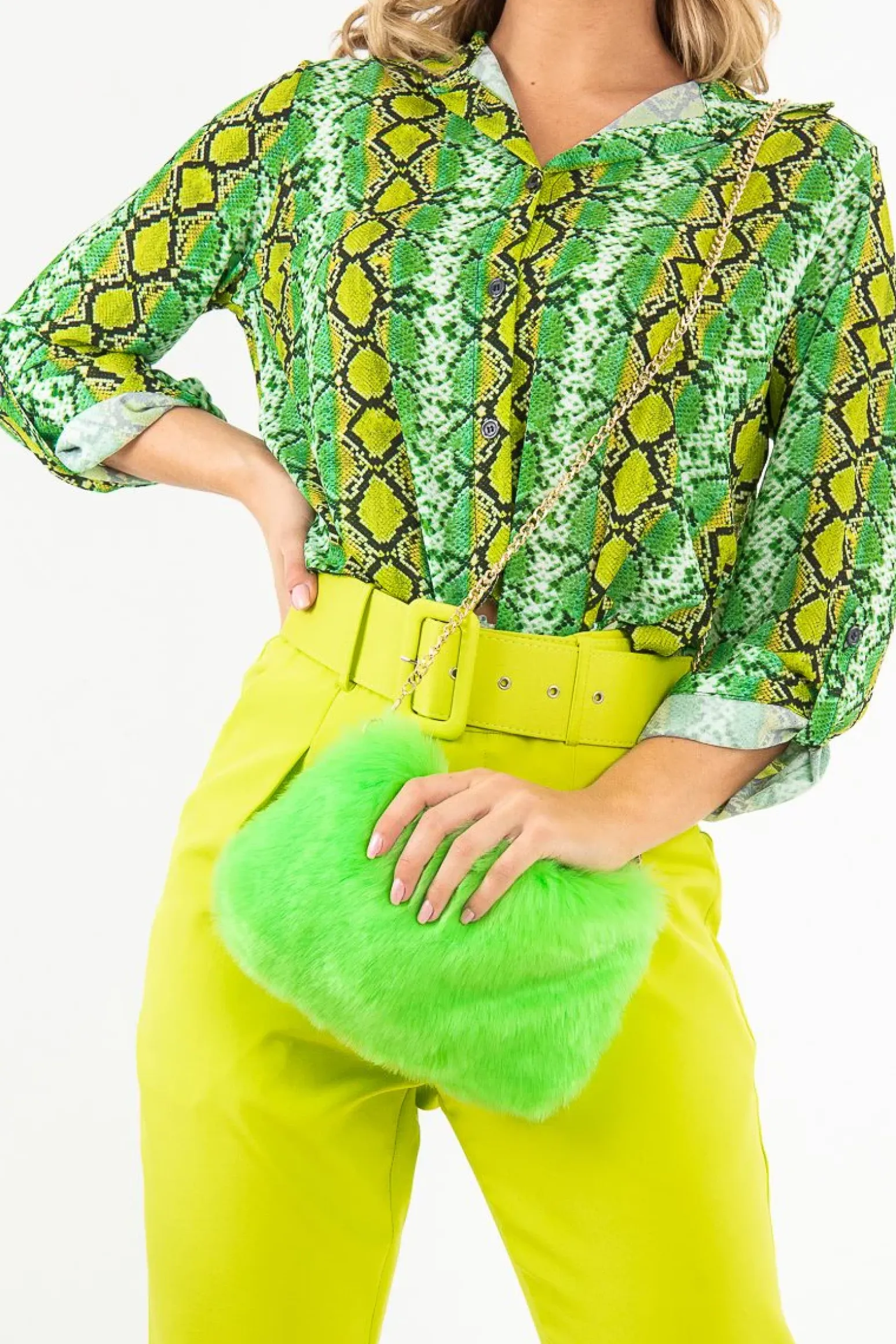 Rebellious Fashion Lime Snake Print Tie Front Shirt - Maisha