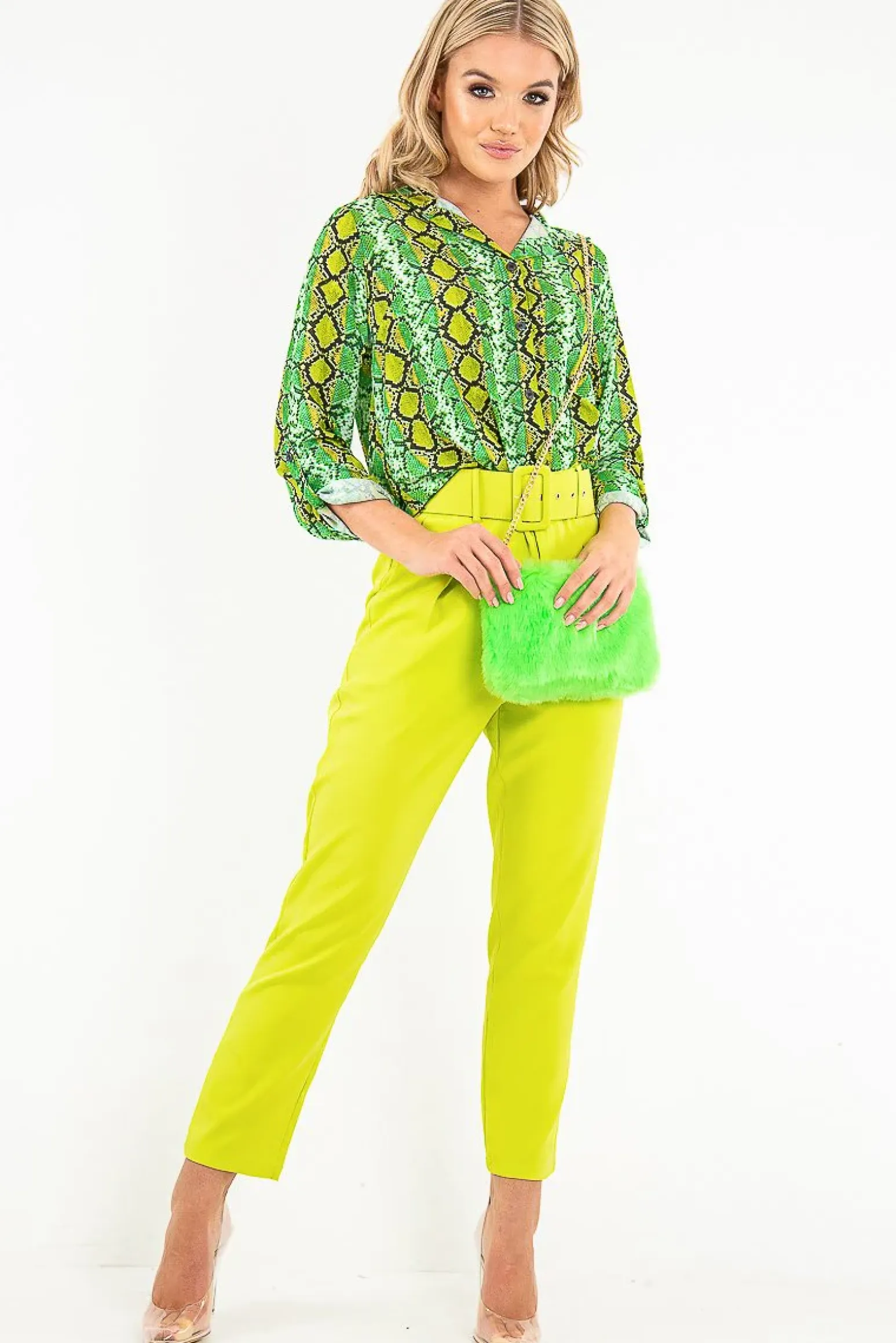 Rebellious Fashion Lime Snake Print Tie Front Shirt - Maisha