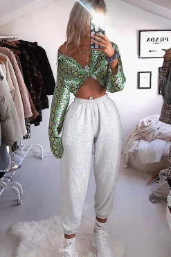 Rebellious Fashion Lime Snake Print Tie Front Shirt - Maisha