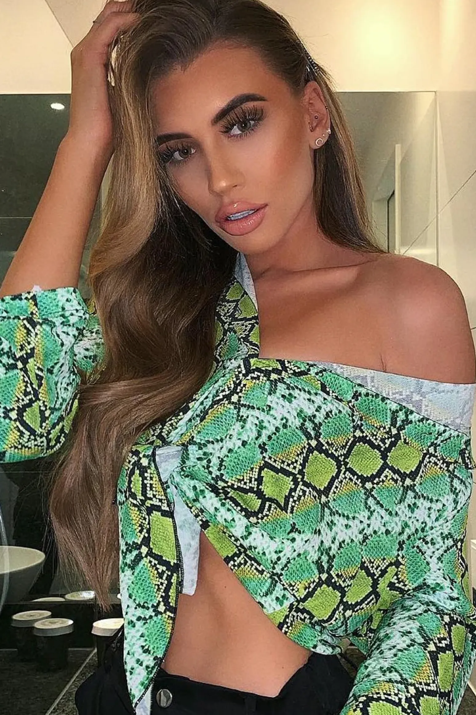 Rebellious Fashion Lime Snake Print Tie Front Shirt - Maisha
