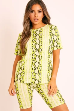 Rebellious Fashion Lime Snake T-shirt Cycling Short Set - Alissandra