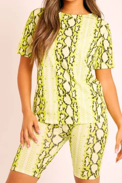 Rebellious Fashion Lime Snake T-shirt Cycling Short Set - Alissandra