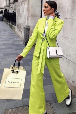 Rebellious Fashion Lime Tie Front Blazer Wide Leg Trouser Co-Ord - Saphira