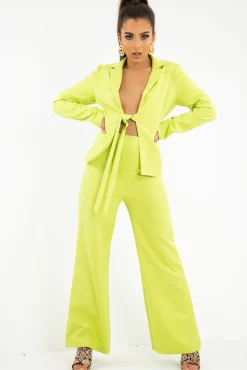 Rebellious Fashion Lime Tie Front Blazer Wide Leg Trouser Co-Ord - Saphira