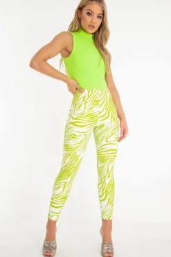 Rebellious Fashion Lime White Animal Print Faux Leather Leggings - Quinn