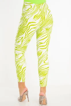 Rebellious Fashion Lime White Animal Print Faux Leather Leggings - Quinn