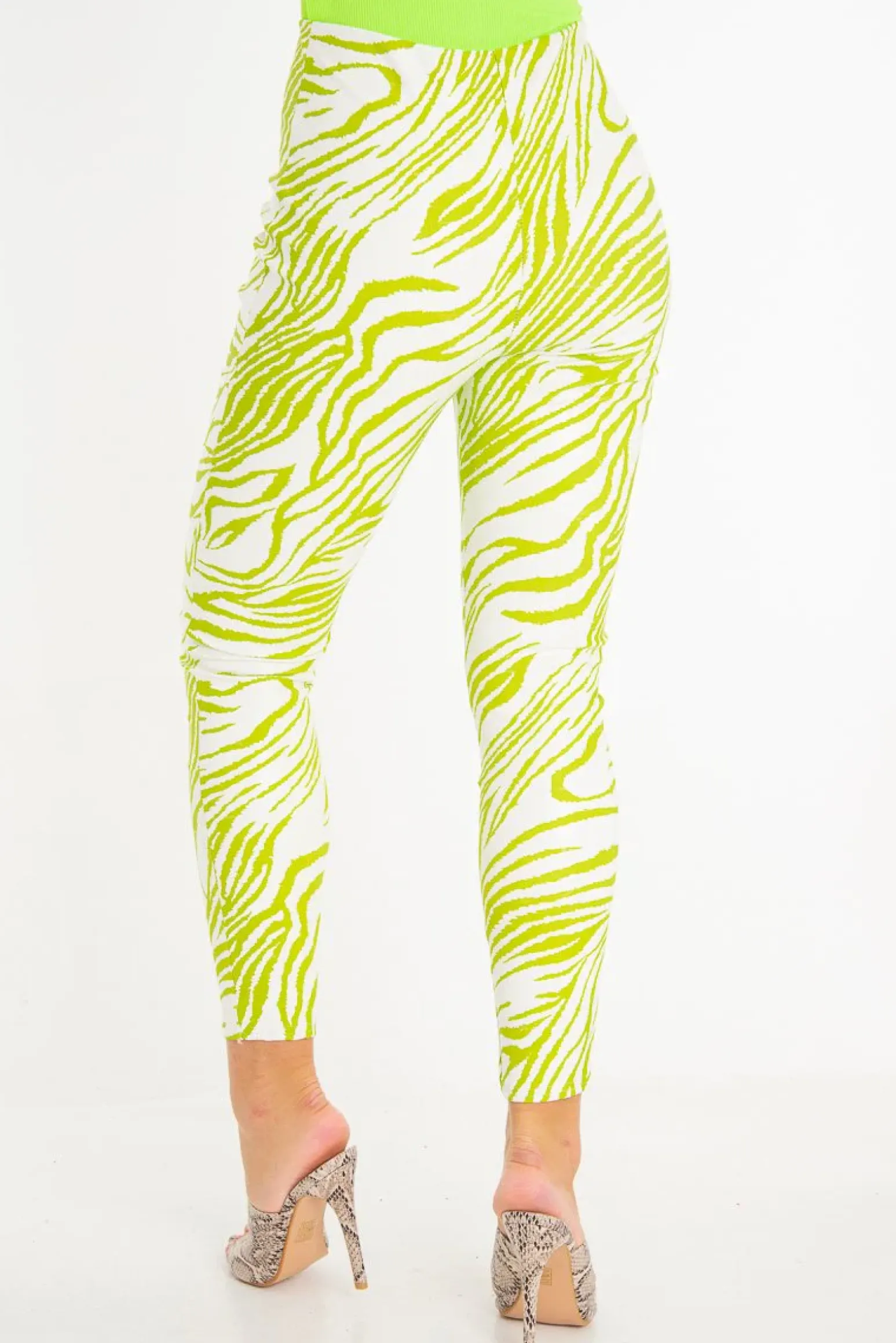 Rebellious Fashion Lime White Animal Print Faux Leather Leggings - Quinn