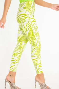 Rebellious Fashion Lime White Animal Print Faux Leather Leggings - Quinn