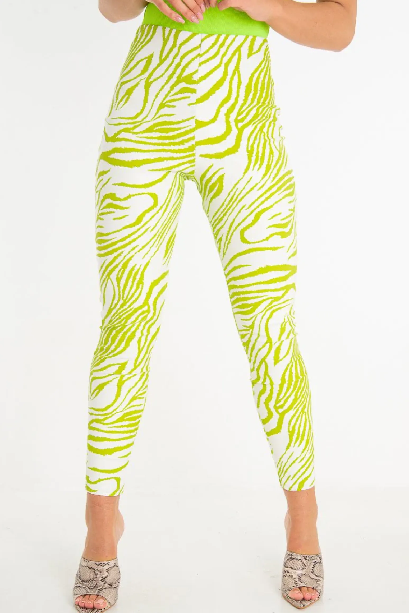 Rebellious Fashion Lime White Animal Print Faux Leather Leggings - Quinn