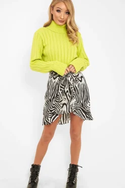 Rebellious Fashion Lime Wide Rib Roll Neck Jumper - Joyanna