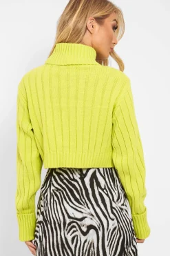 Rebellious Fashion Lime Wide Rib Roll Neck Jumper - Joyanna