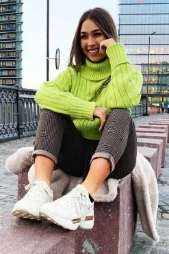 Rebellious Fashion Lime Wide Rib Roll Neck Jumper - Joyanna