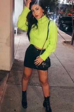 Rebellious Fashion Lime Wide Rib Roll Neck Jumper - Joyanna