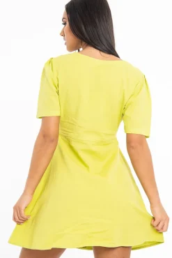 Rebellious Fashion Lime Woven Plunge Button Front Mini Dress - Alyx
