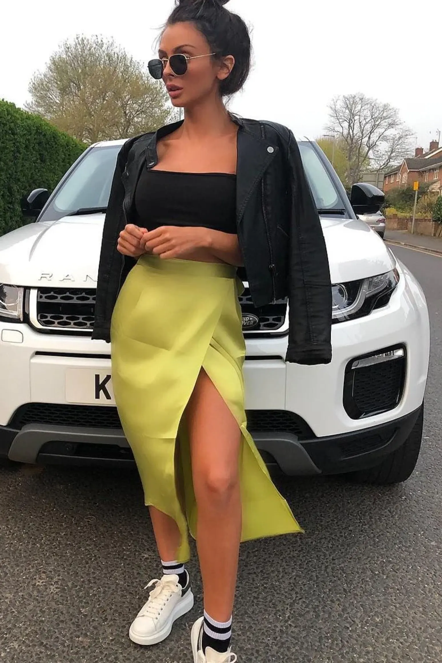 Rebellious Fashion Lime Wrap Tie Side Satin Midi Skirt - Mailah