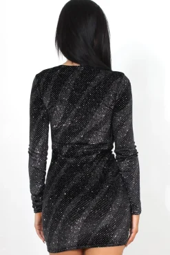 Rebellious Fashion Lindie Black Sequin Long Sleeve Bodycon Dress