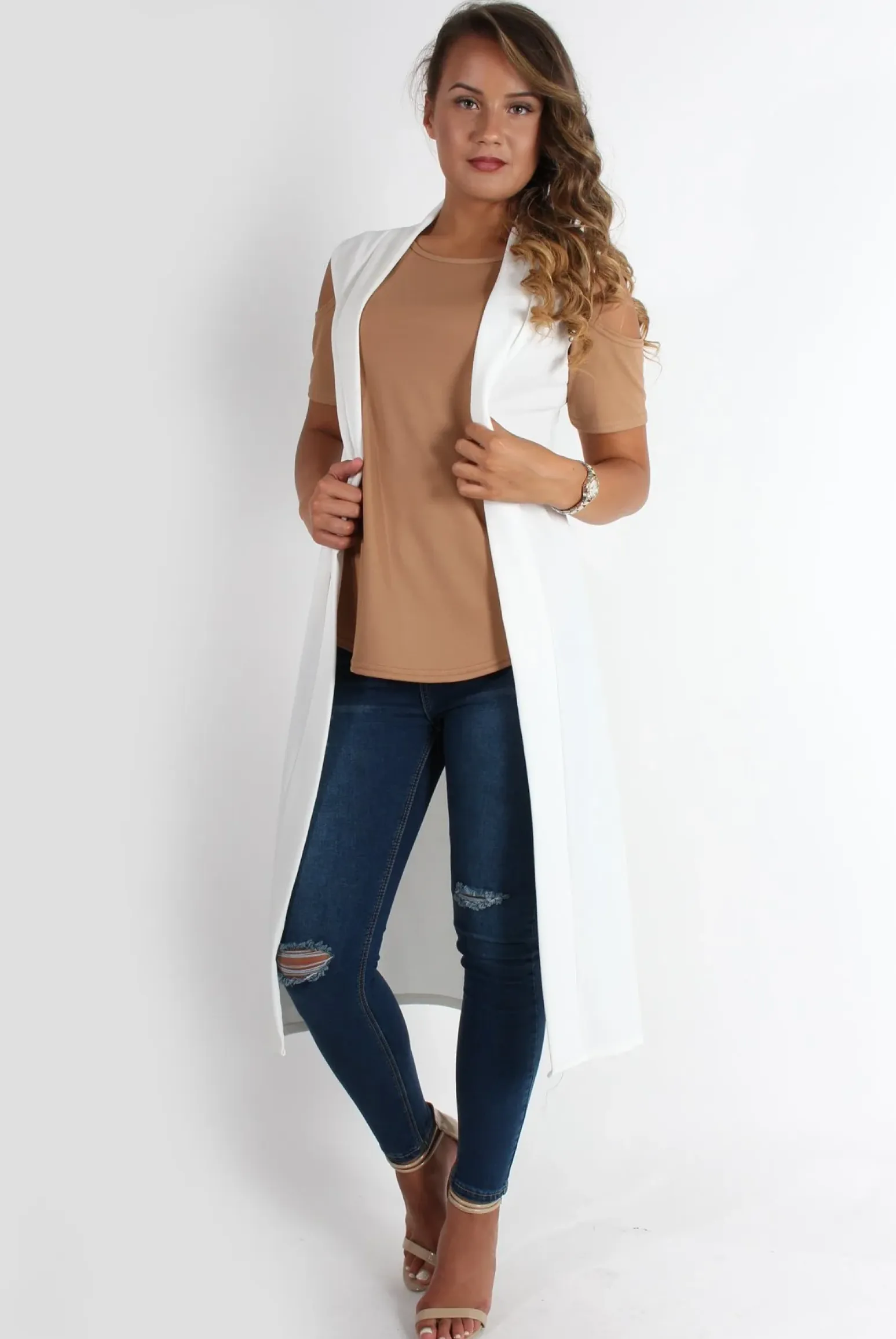 Rebellious Fashion Lindsay White Sleeveless Jacket