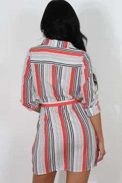 Rebellious Fashion Linn Orange D Ring Belted Shirt Dress