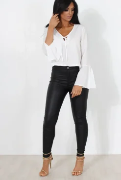 Rebellious Fashion Linn White Bell Sleeve Tie Crop Top