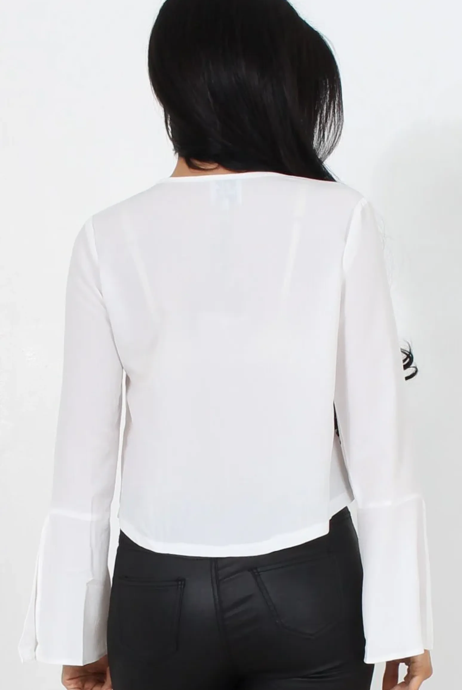Rebellious Fashion Linn White Bell Sleeve Tie Crop Top