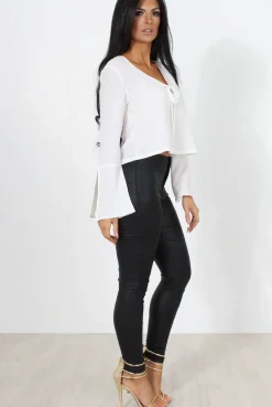 Rebellious Fashion Linn White Bell Sleeve Tie Crop Top