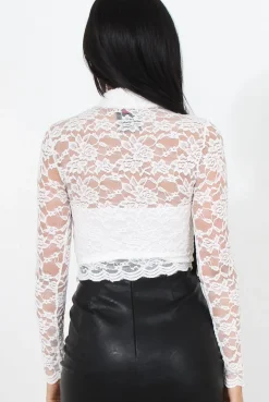 Rebellious Fashion Lissa White Lace Crop Top