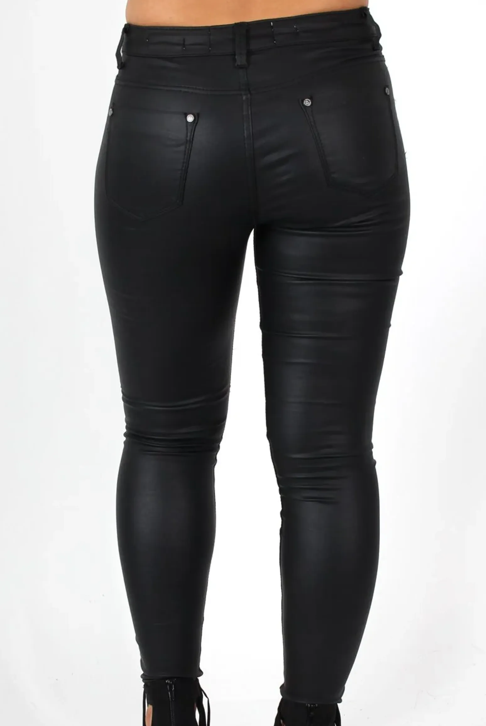 Rebellious Fashion Liv Black PU High Waisted Jeans