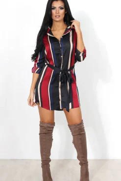 Rebellious Fashion Lizzy Wine Striped Shirt Dress