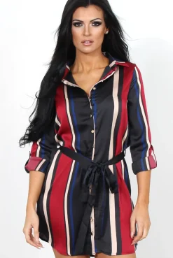 Rebellious Fashion Lizzy Wine Striped Shirt Dress