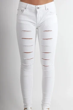 Rebellious Fashion Lola White Ripped Skinny Jeans