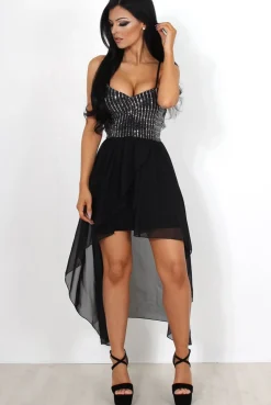 Rebellious Fashion Lora Black Sparkle Drooped Back Dress