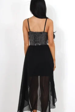 Rebellious Fashion Lora Black Sparkle Drooped Back Dress