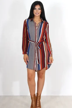 Rebellious Fashion Lorda Wine Stripe Shirt Dress