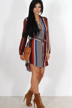 Rebellious Fashion Lorda Wine Stripe Shirt Dress
